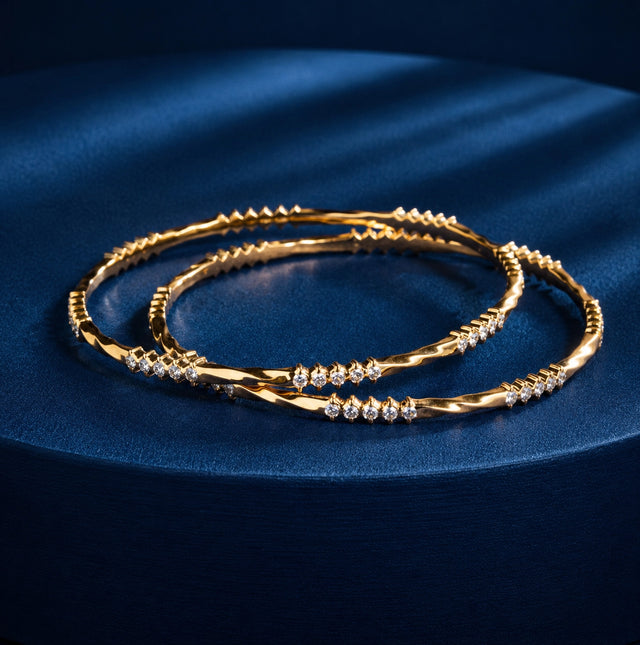 Textured Twist Diamond & Gold Bangle Set