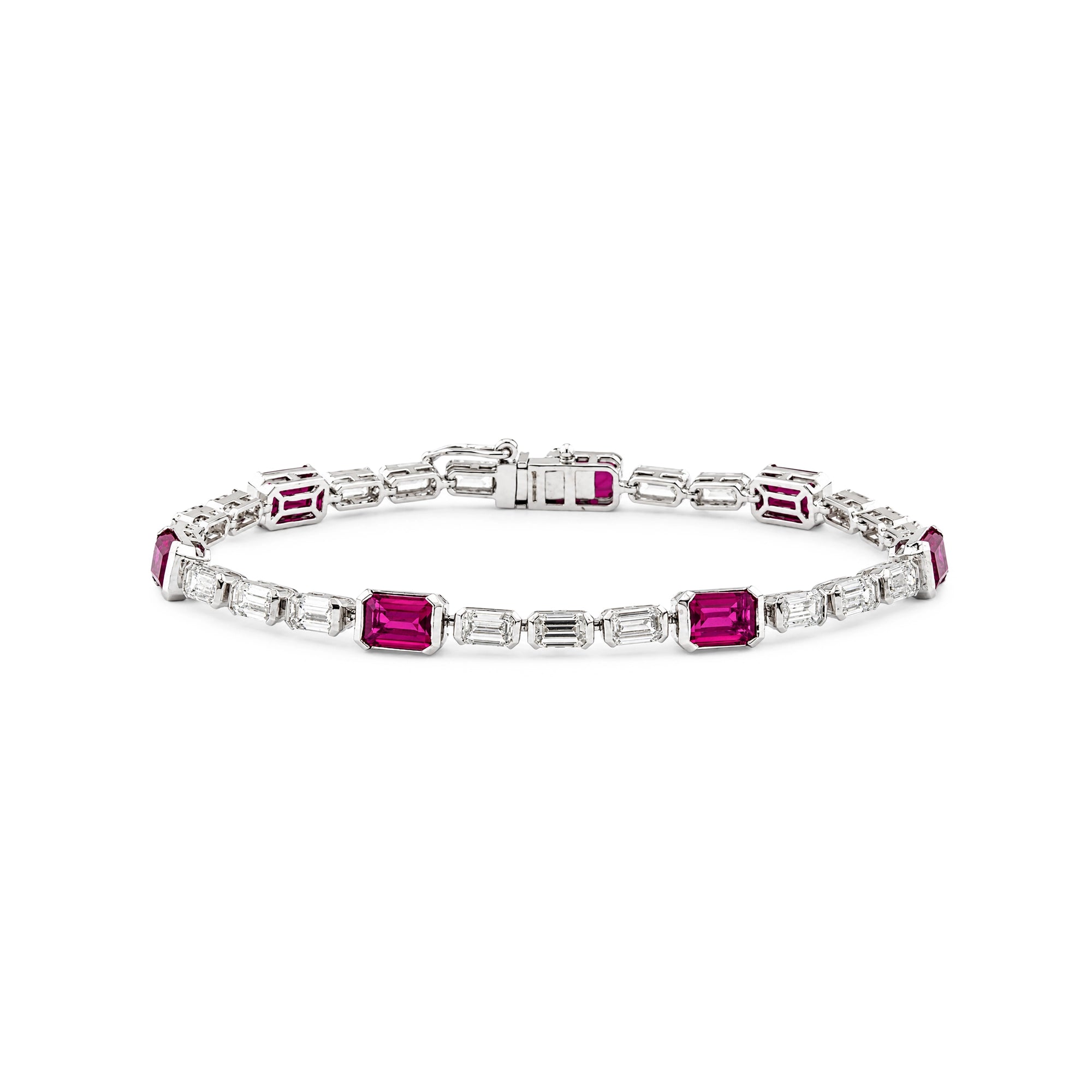 Ruby and Emerald-Cut Diamond Tennis Bracelet