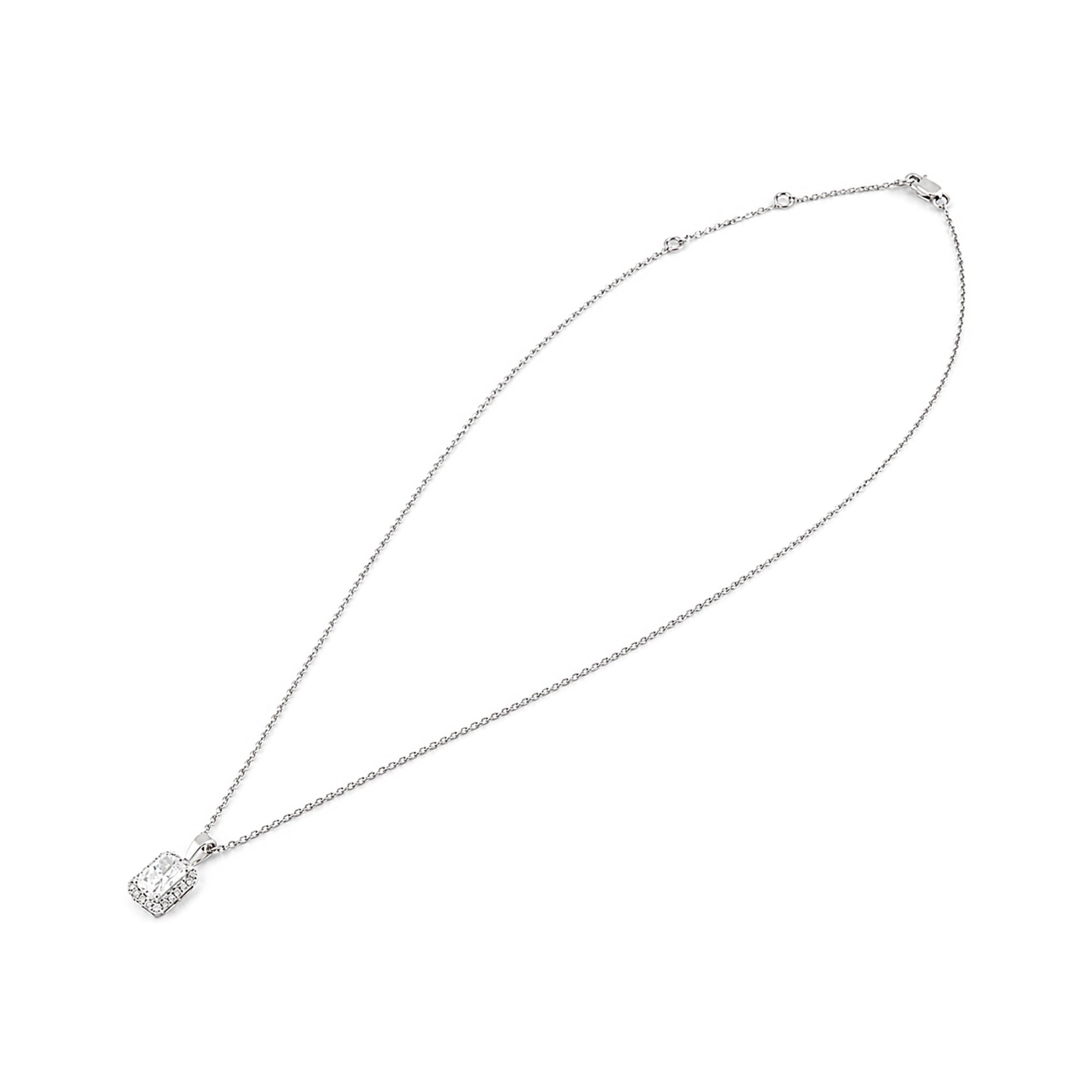 Cushion Cut Halo Pendant, White Gold