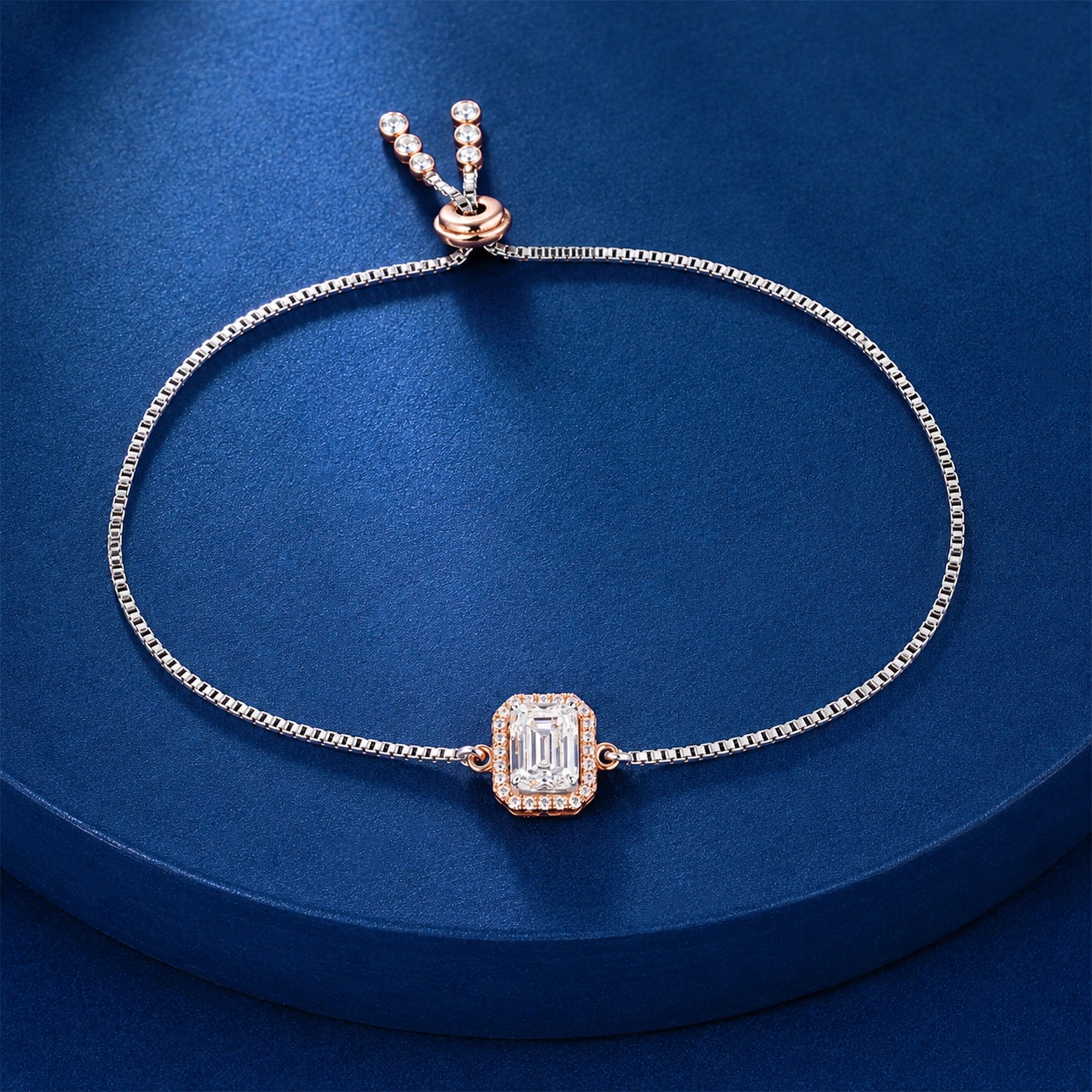 Emerald Cut Halo Adjustable Bracelet