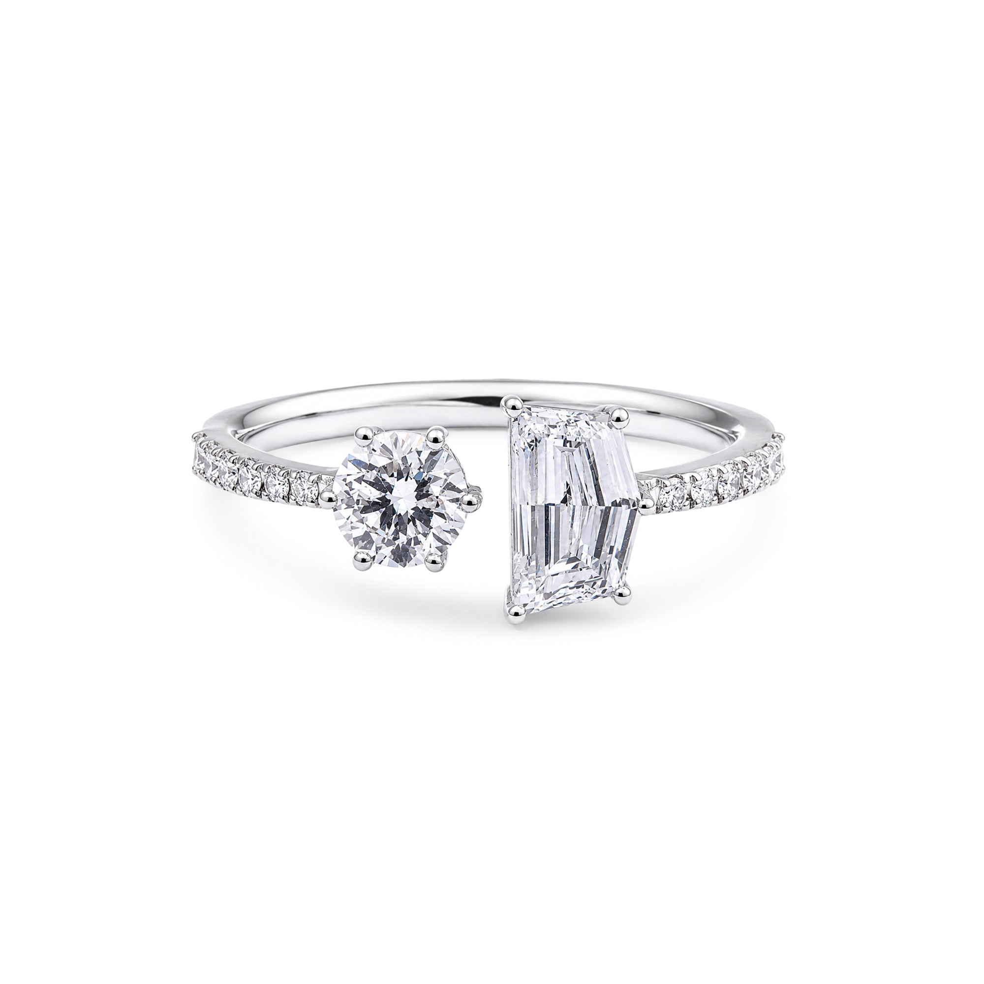 Emerald Cut Toi et Moi Open Pavé Ring