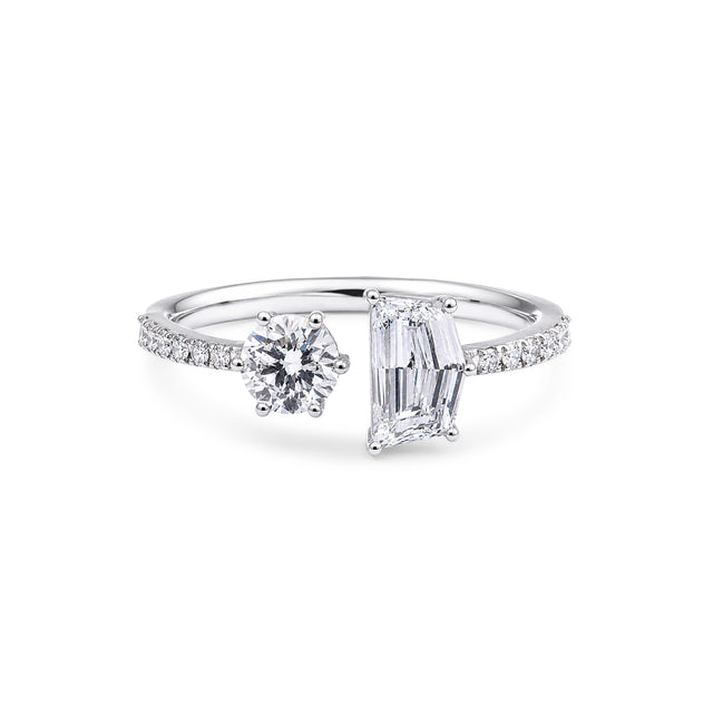 Emerald Cut Toi et Moi Open Pavé Ring