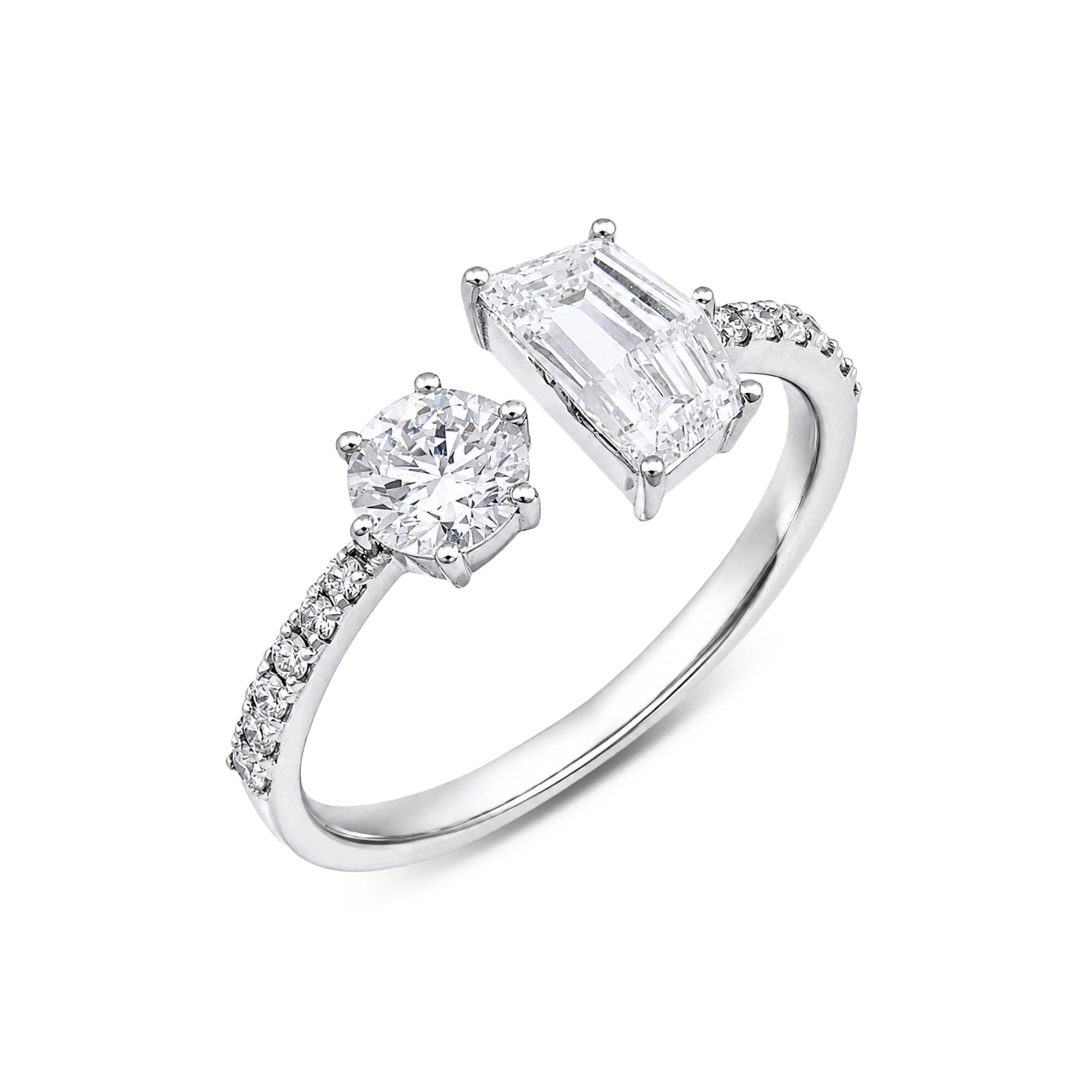 Emerald Cut Toi et Moi Open Pavé Ring
