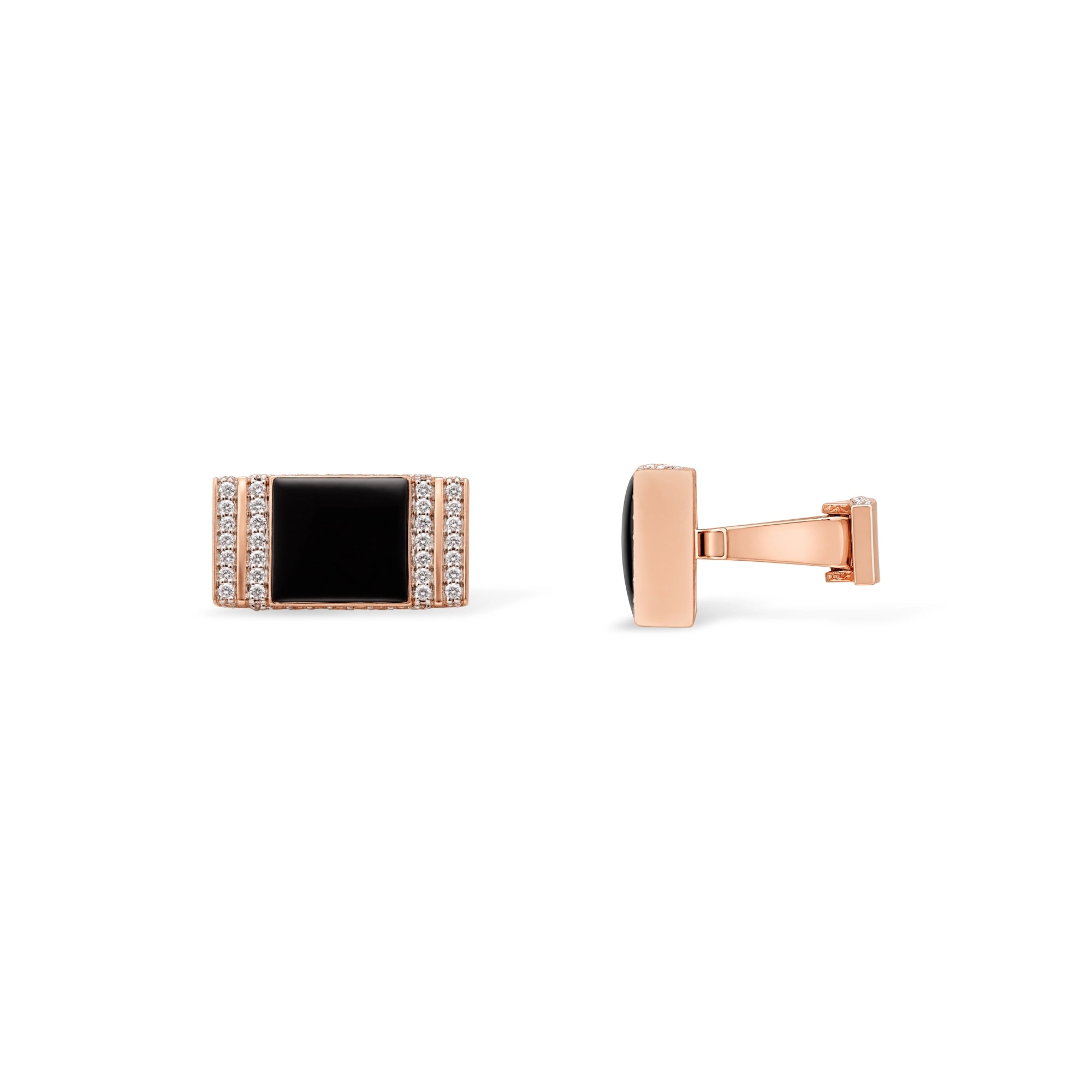 Black Enamel Stripe Pavé Rectangular Cufflinks