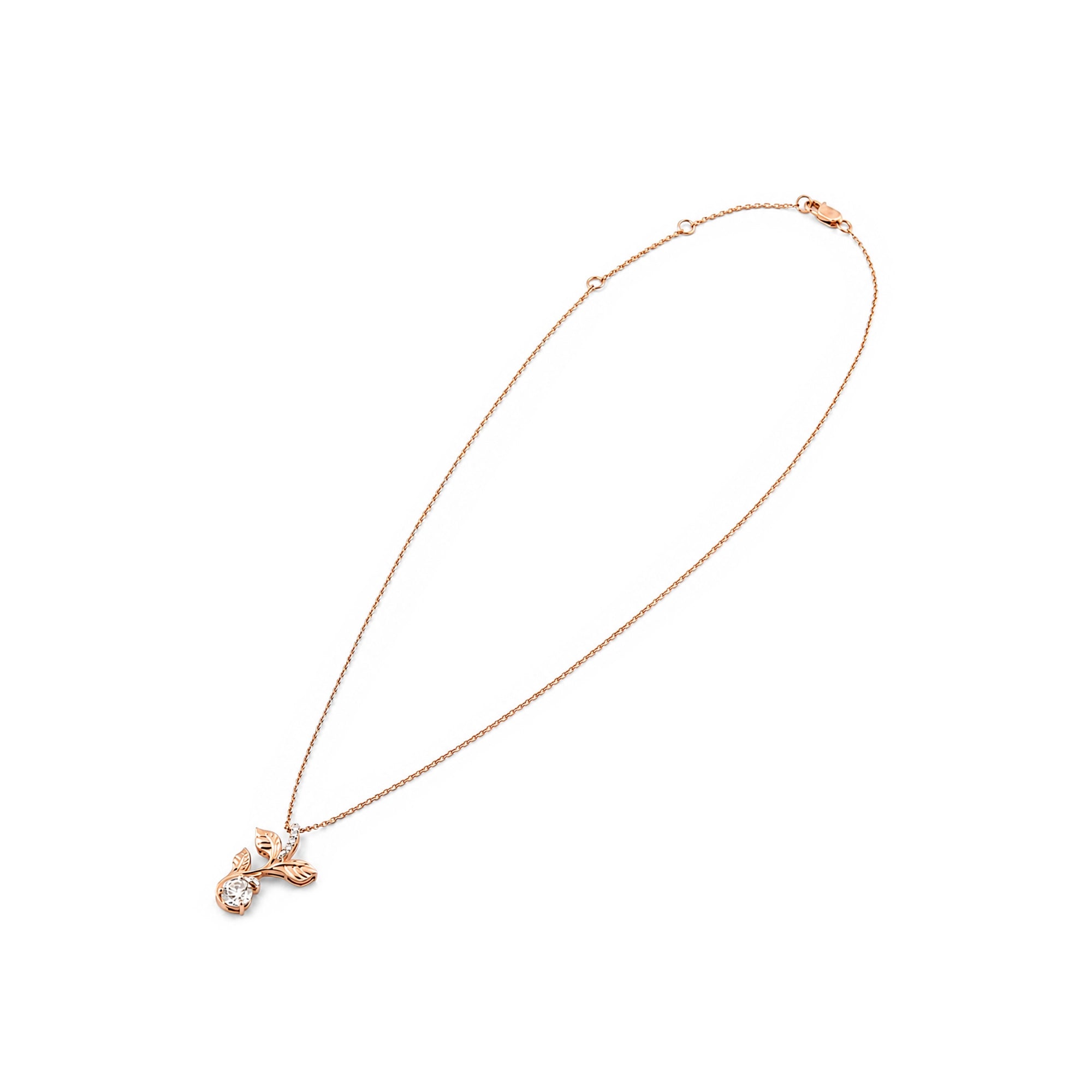 Round Cut Botanical Leaf Pendant Necklace