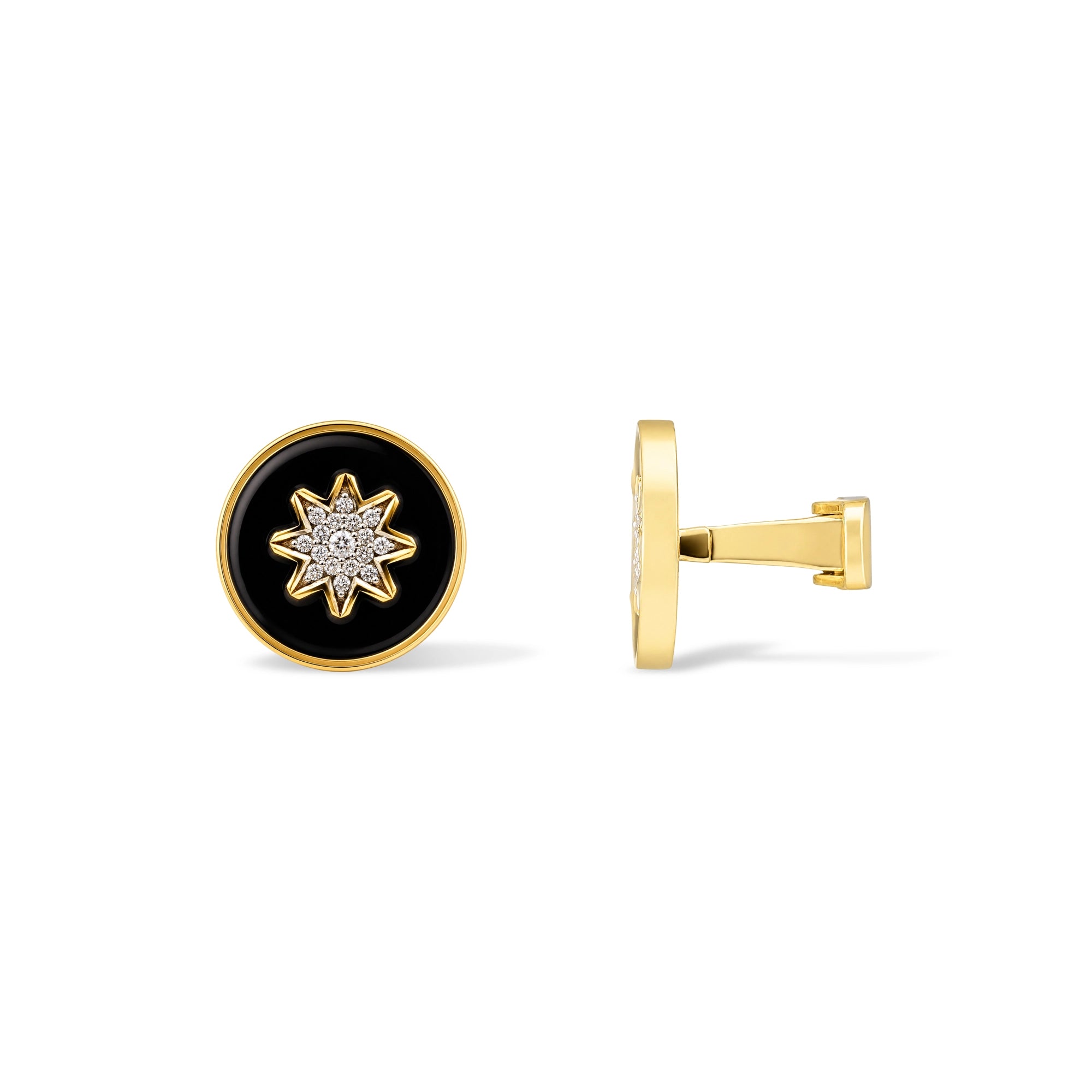 Black Enamel Star Diamond Round Cufflinks