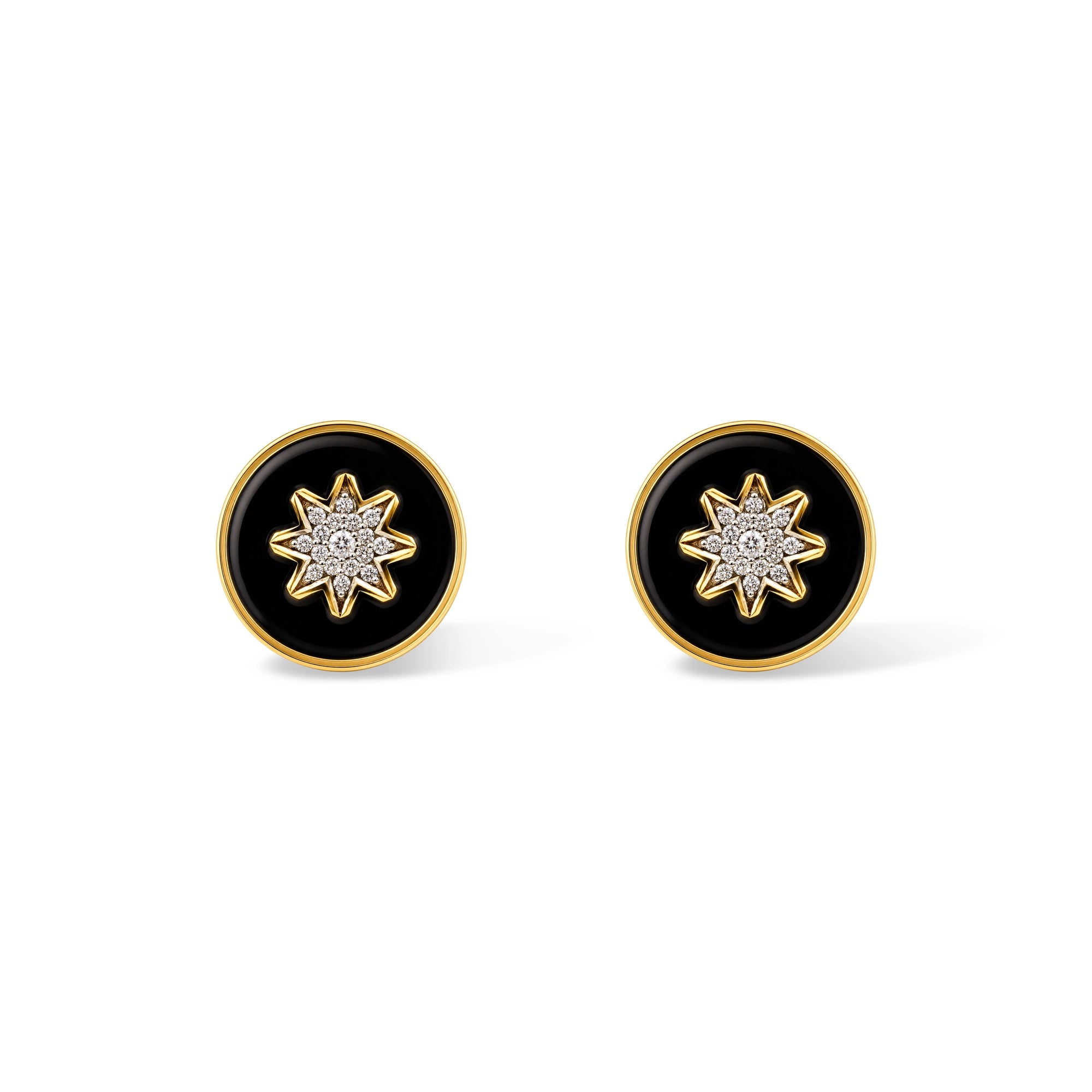 Black Enamel Star Diamond Round Cufflinks