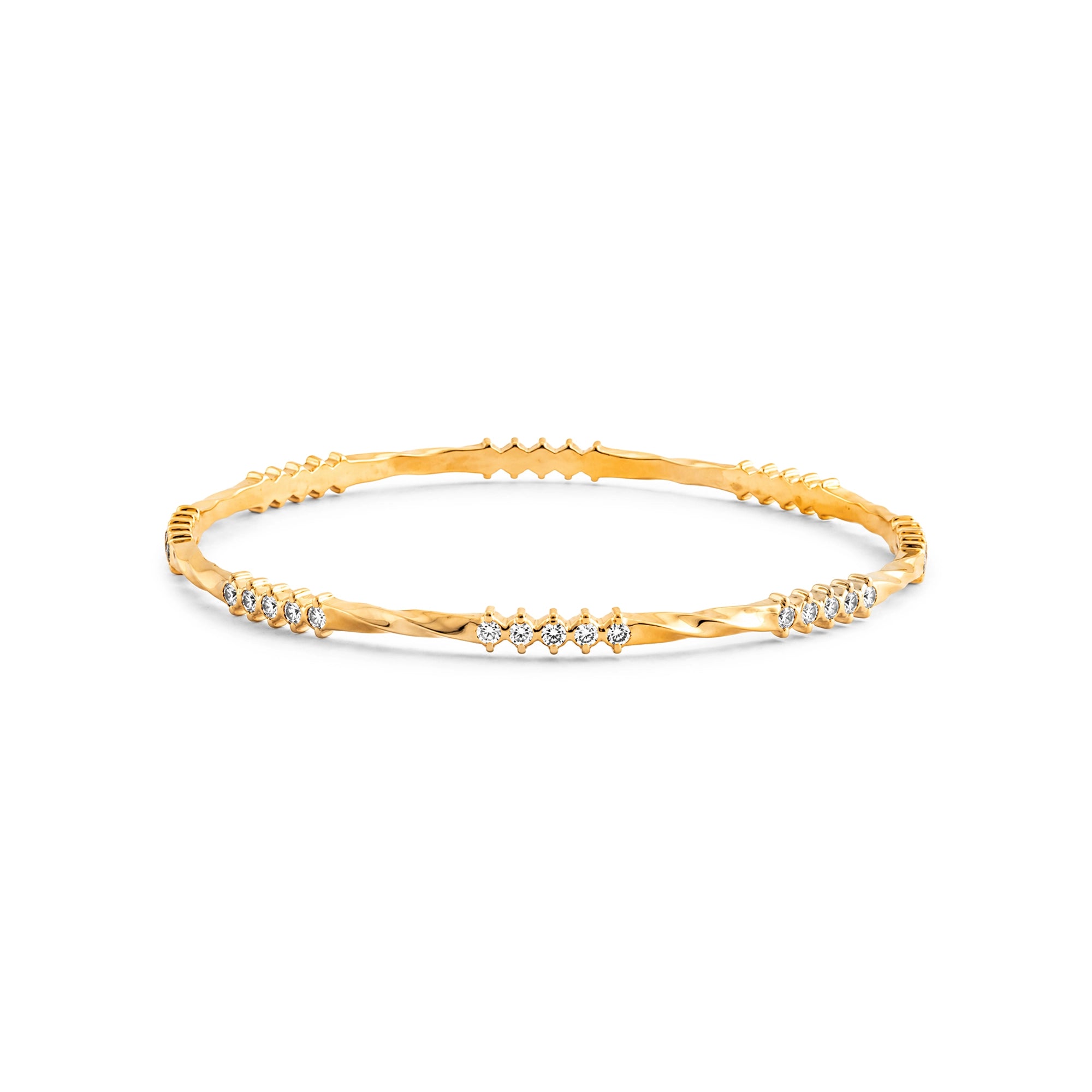 Textured Twist Diamond & Gold Bangle Set