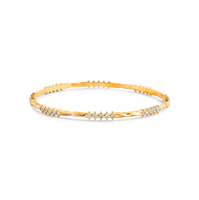 Textured Twist Diamond & Gold Bangle Set