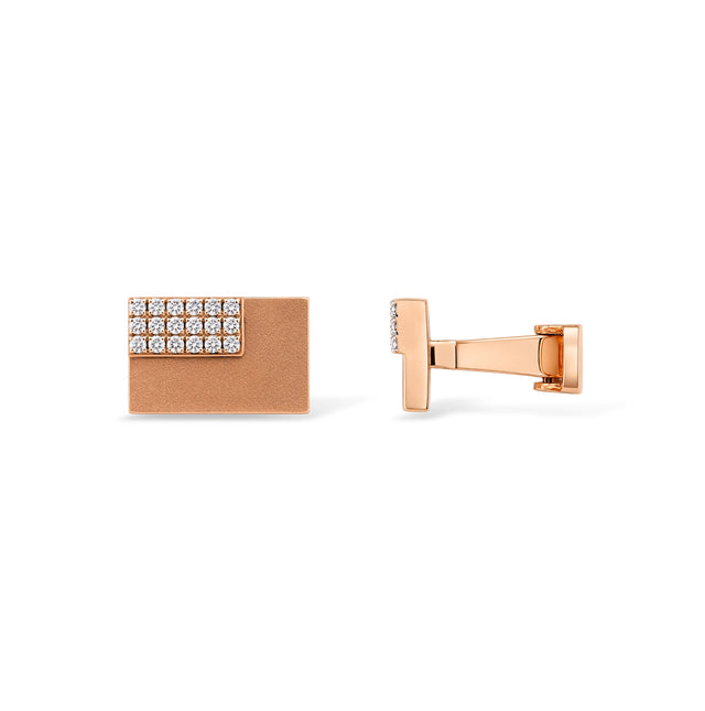 Rectangular Matte Pavé Panel Rose Gold Cufflinks