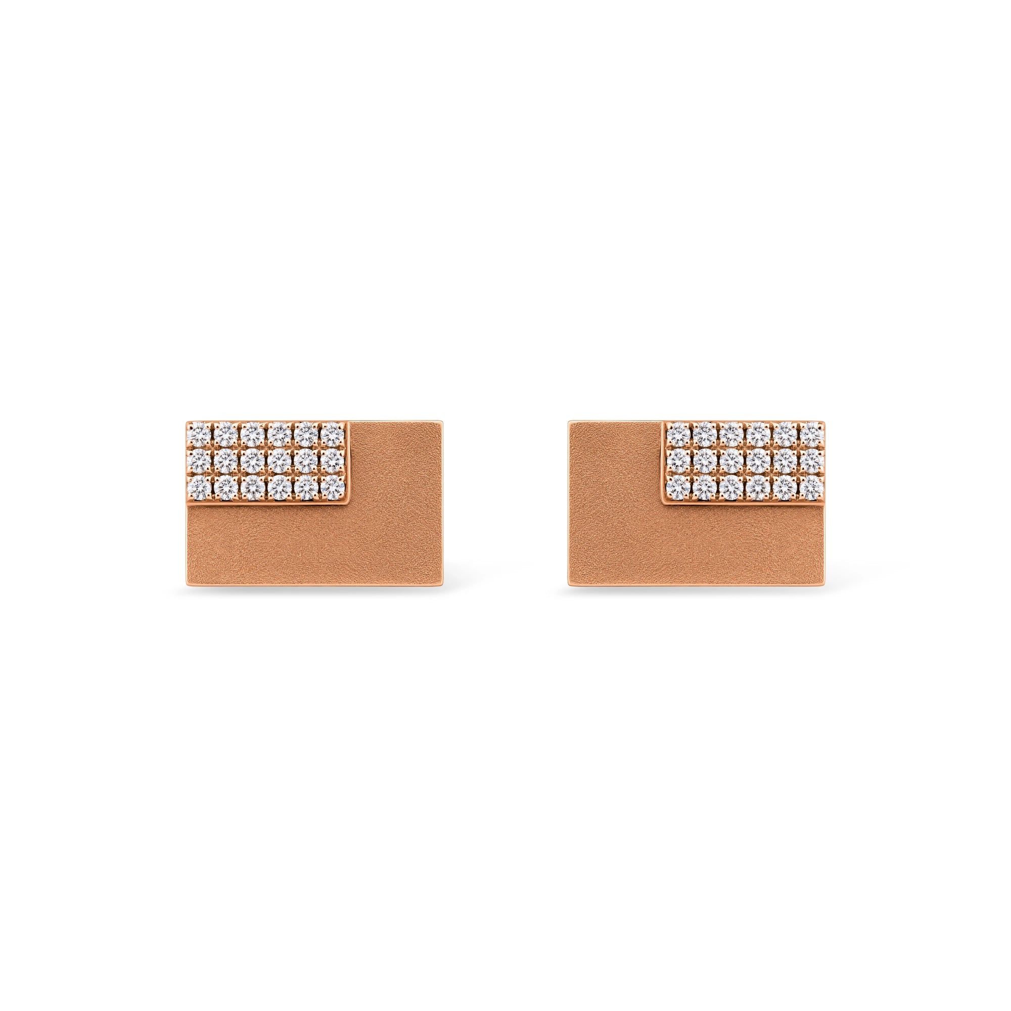 Rectangular Matte Pavé Panel Rose Gold Cufflinks