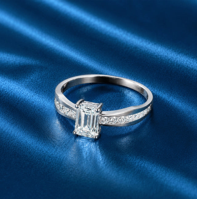 Emerald Cut Channel Set Accent Ring