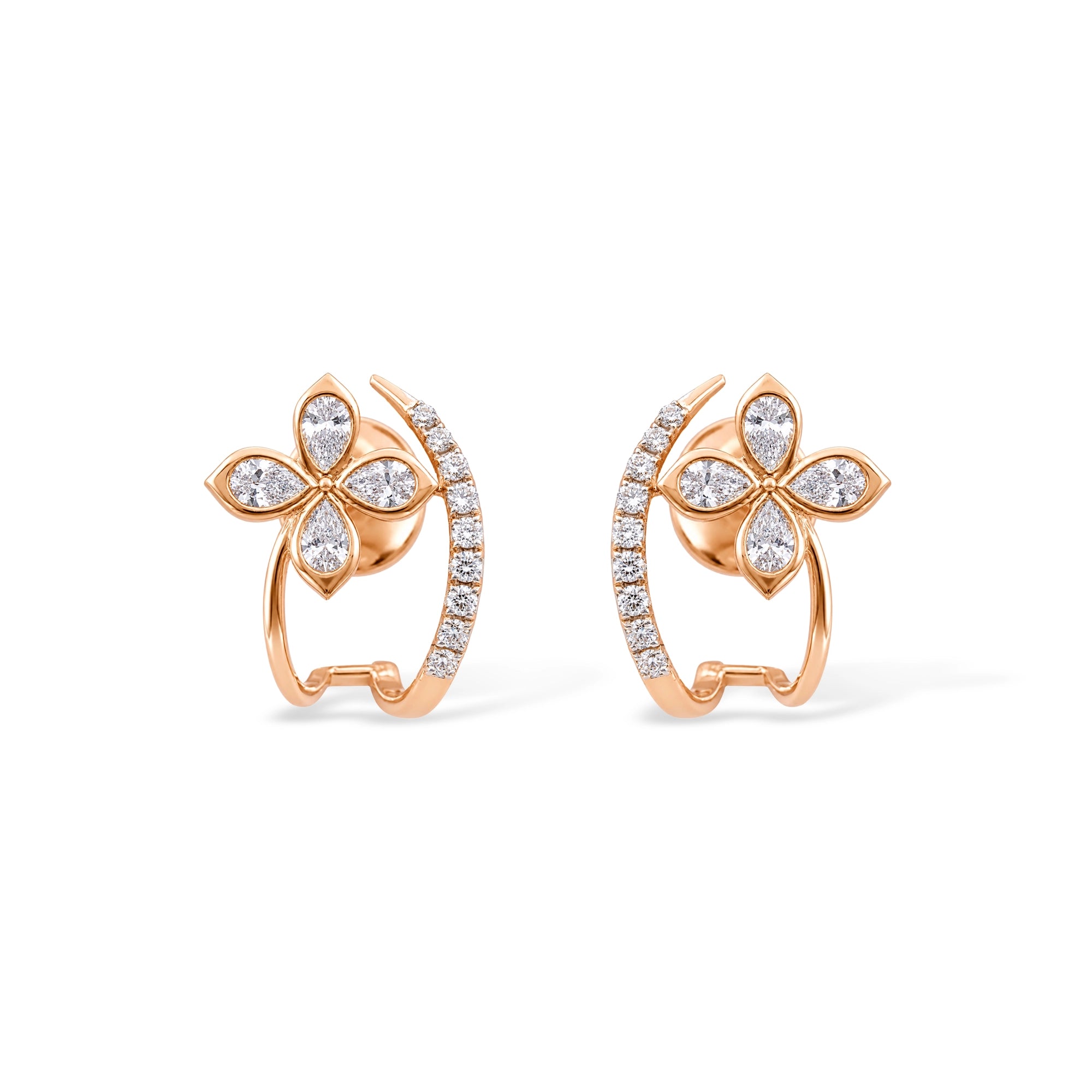 Four Petal Flower Hoop Earrings
