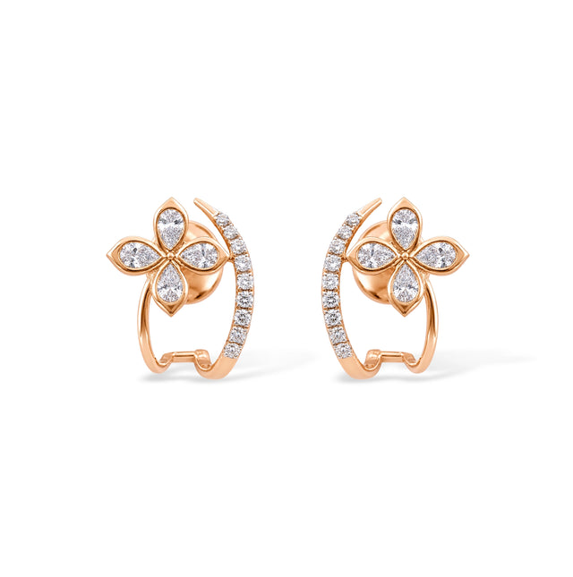 Four Petal Flower Hoop Earrings