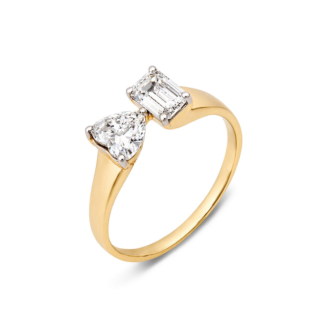 Heart and Emerald-Cut Toi et Moi Open Ring