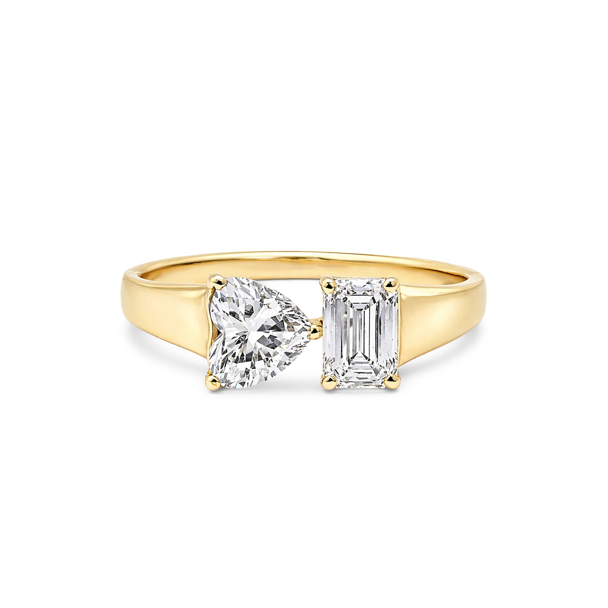 Heart and Emerald-Cut Toi et Moi Open Ring