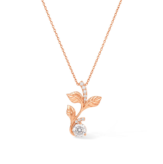 Round Cut Botanical Leaf Pendant Necklace