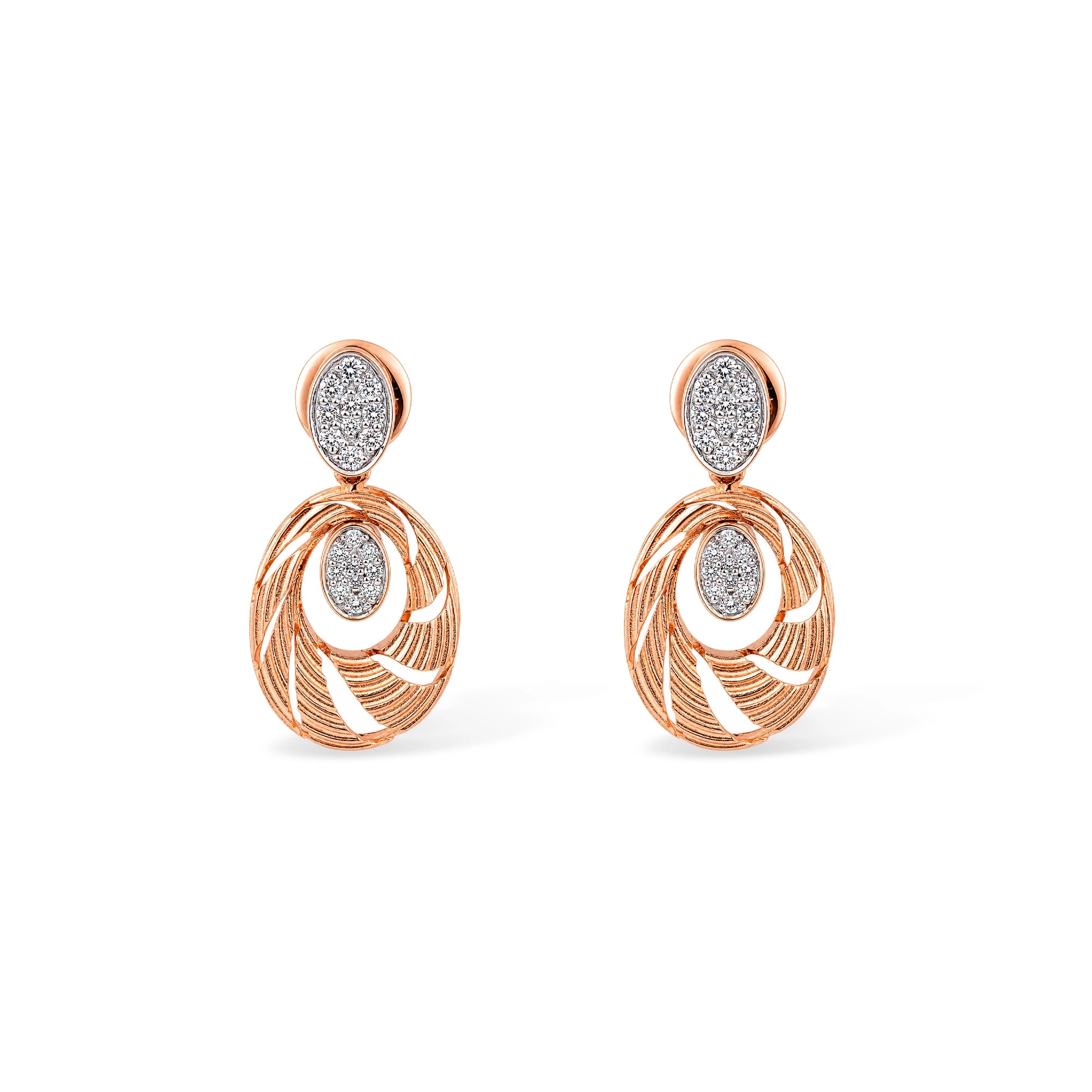 Engraved Oval Drop with Blue Enamel and Pavé Earrings
