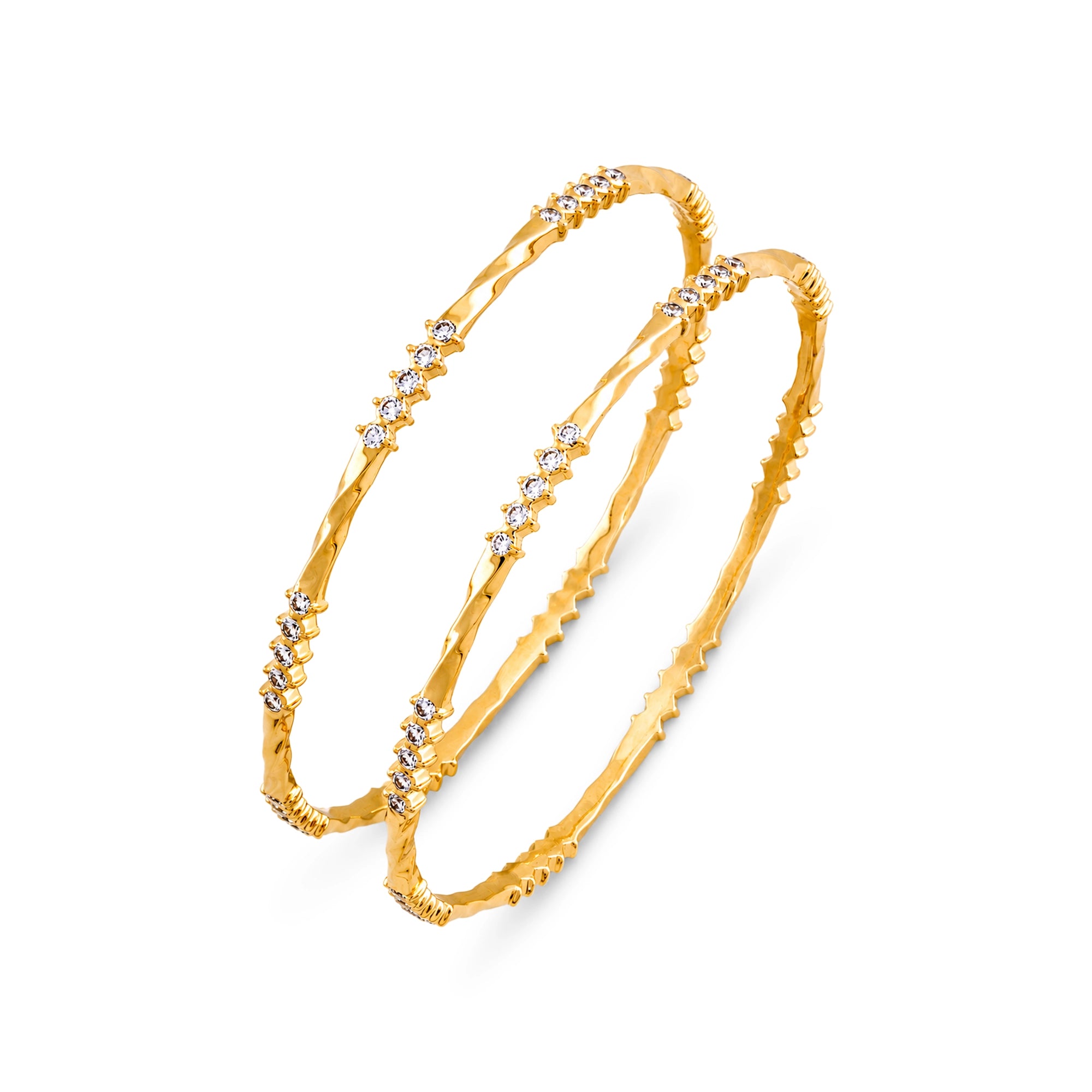Textured Twist Diamond & Gold Bangle Set