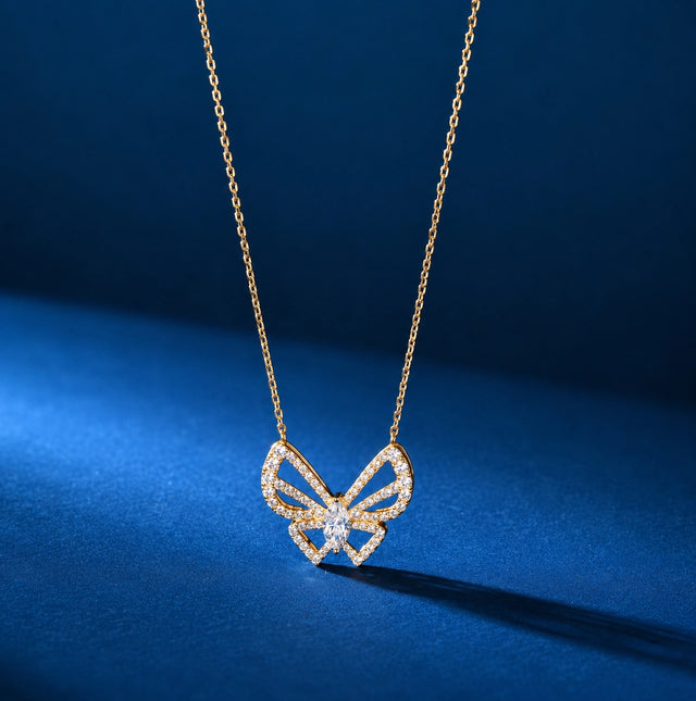 Butterfly Diamond Pendant Necklace, Yellow Gold