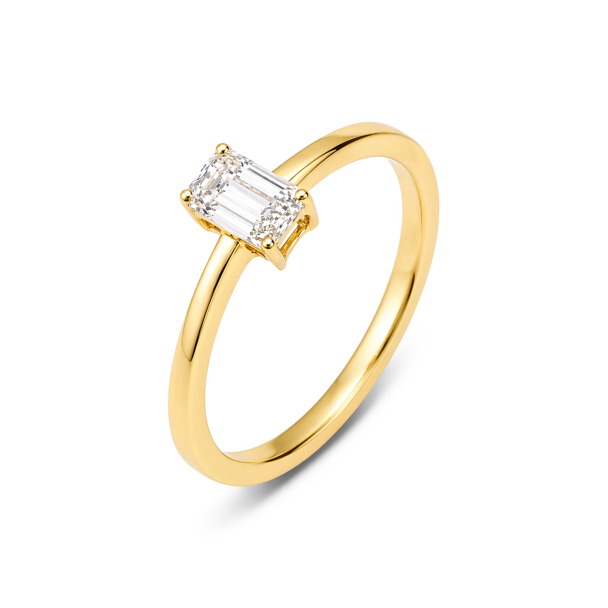 Emerald Cut Solitaire Plain Band Ring