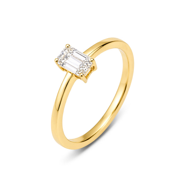 Emerald Cut Solitaire Plain Band Ring