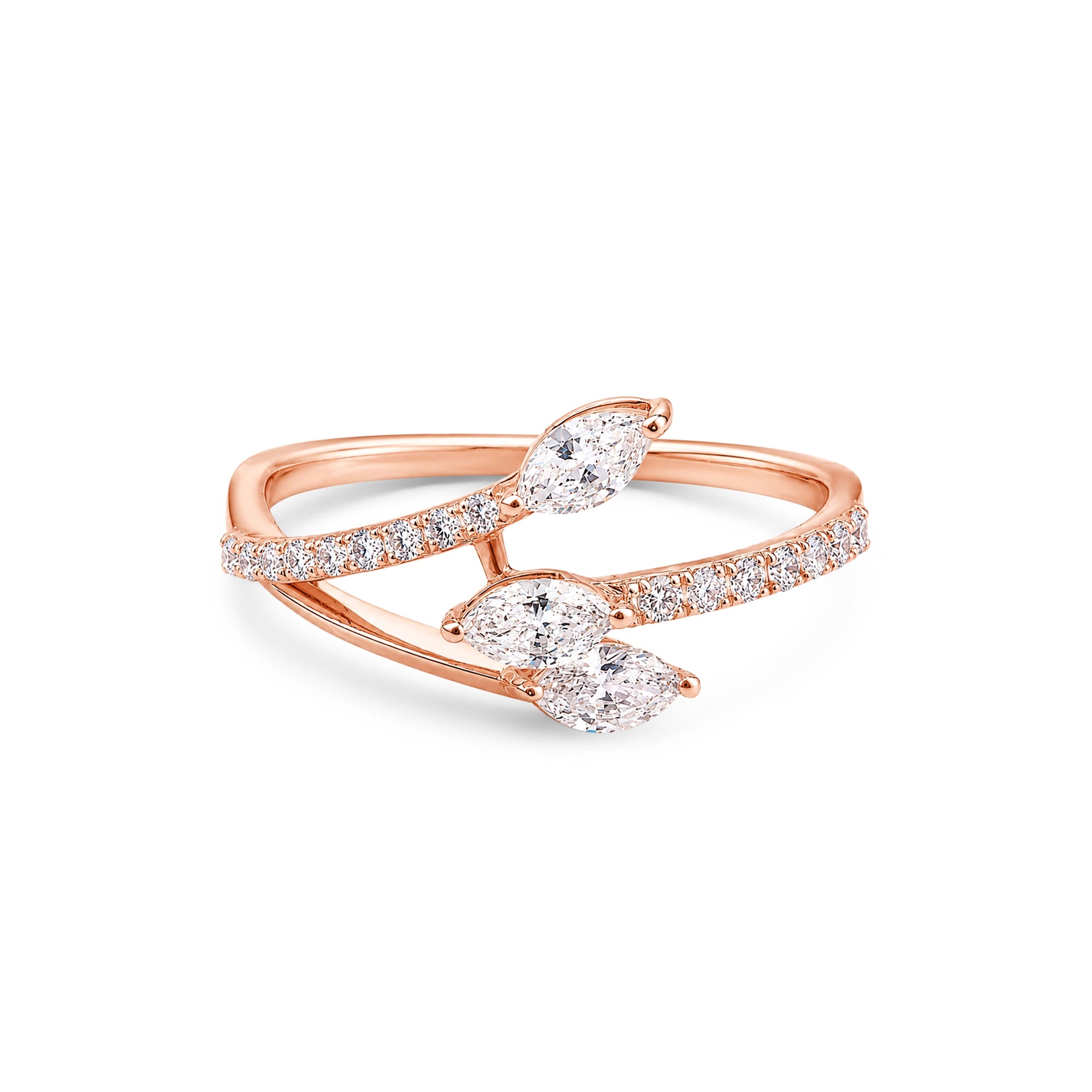 Marquise Cut Triple Cascade Open Pavé Ring