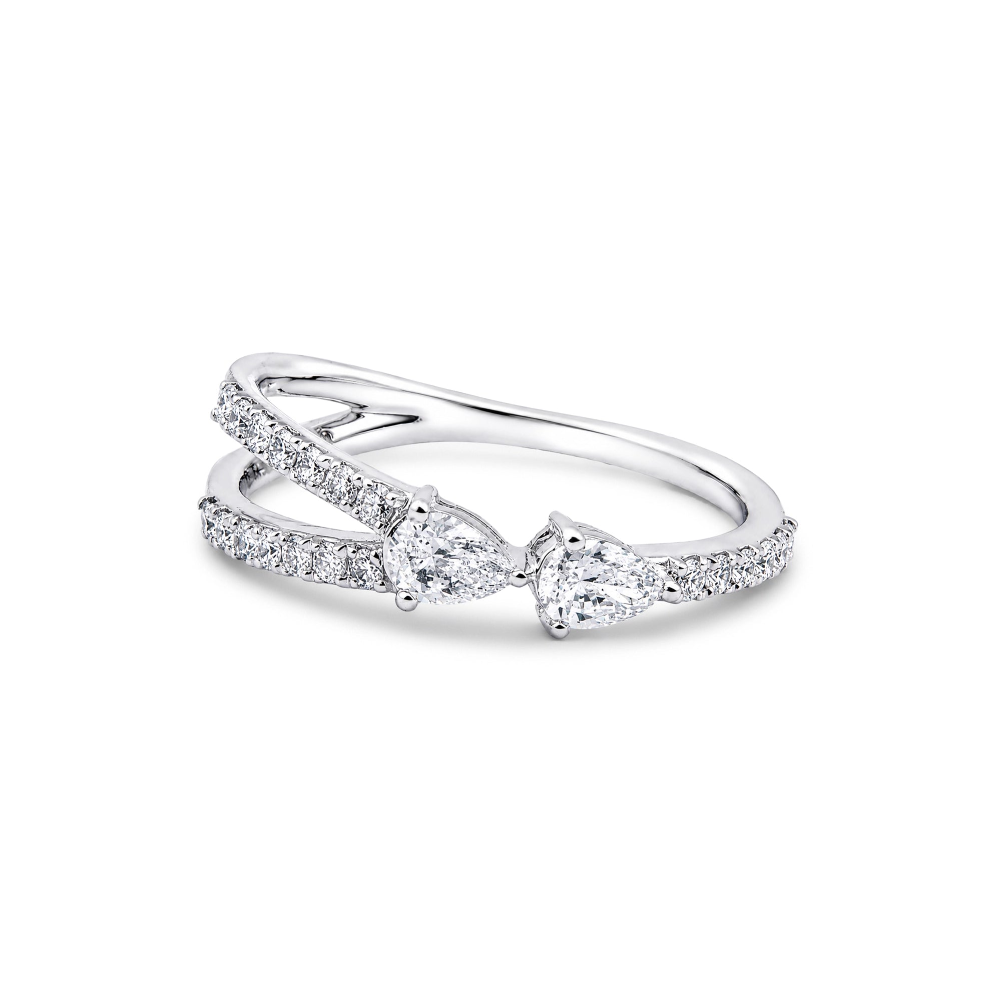 Dual Pear Cut Double Pavé Band Ring