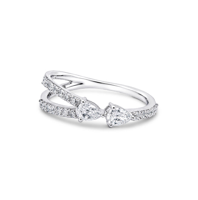 Dual Pear Cut Double Pavé Band Ring