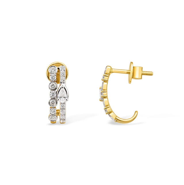 Double Row Bezel and Pear Diamond Hoop Earrings