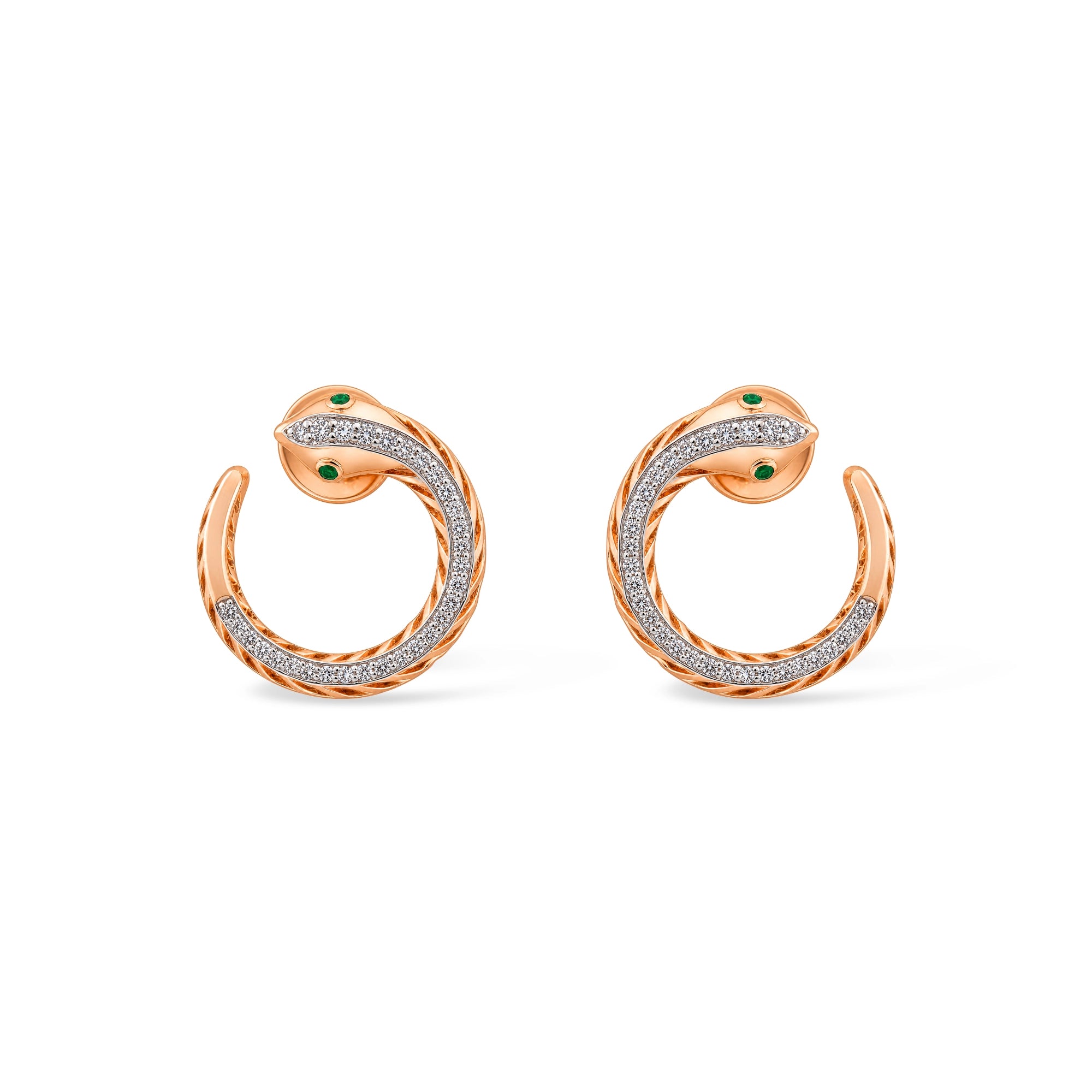 Serpent Pavé Hoop Earrings with Emerald Eyes