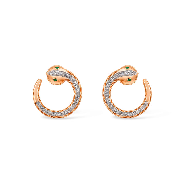 Serpent Pavé Hoop Earrings with Emerald Eyes