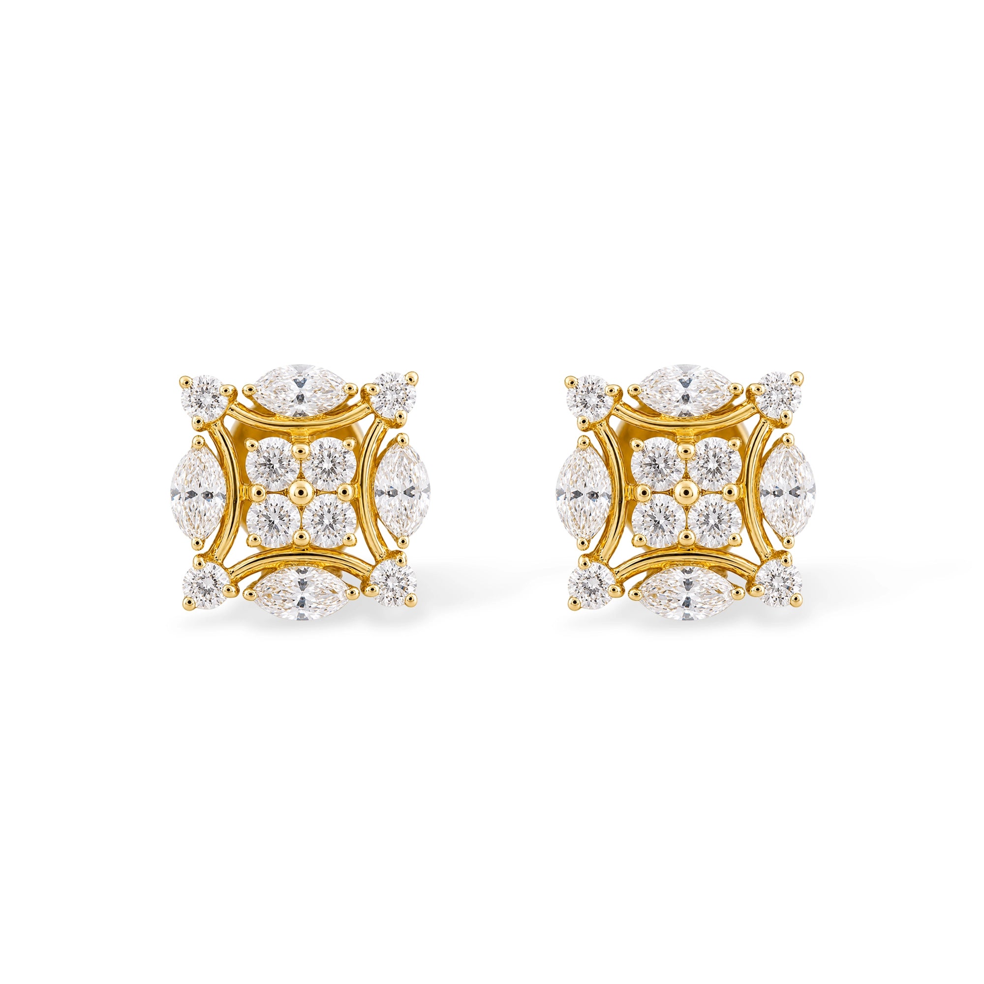 Round and Marquise Cluster Stud Earrings