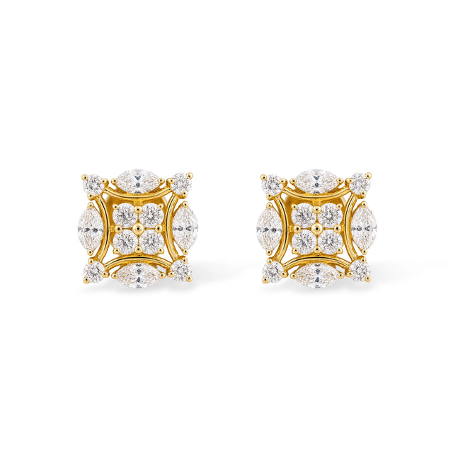 Round and Marquise Cluster Stud Earrings
