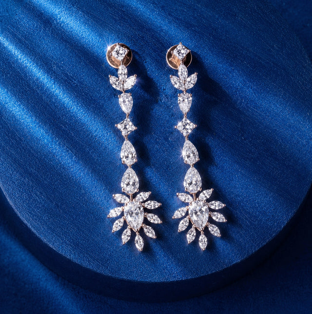 Pear and Marquise Graduating Vine Drop Earrings