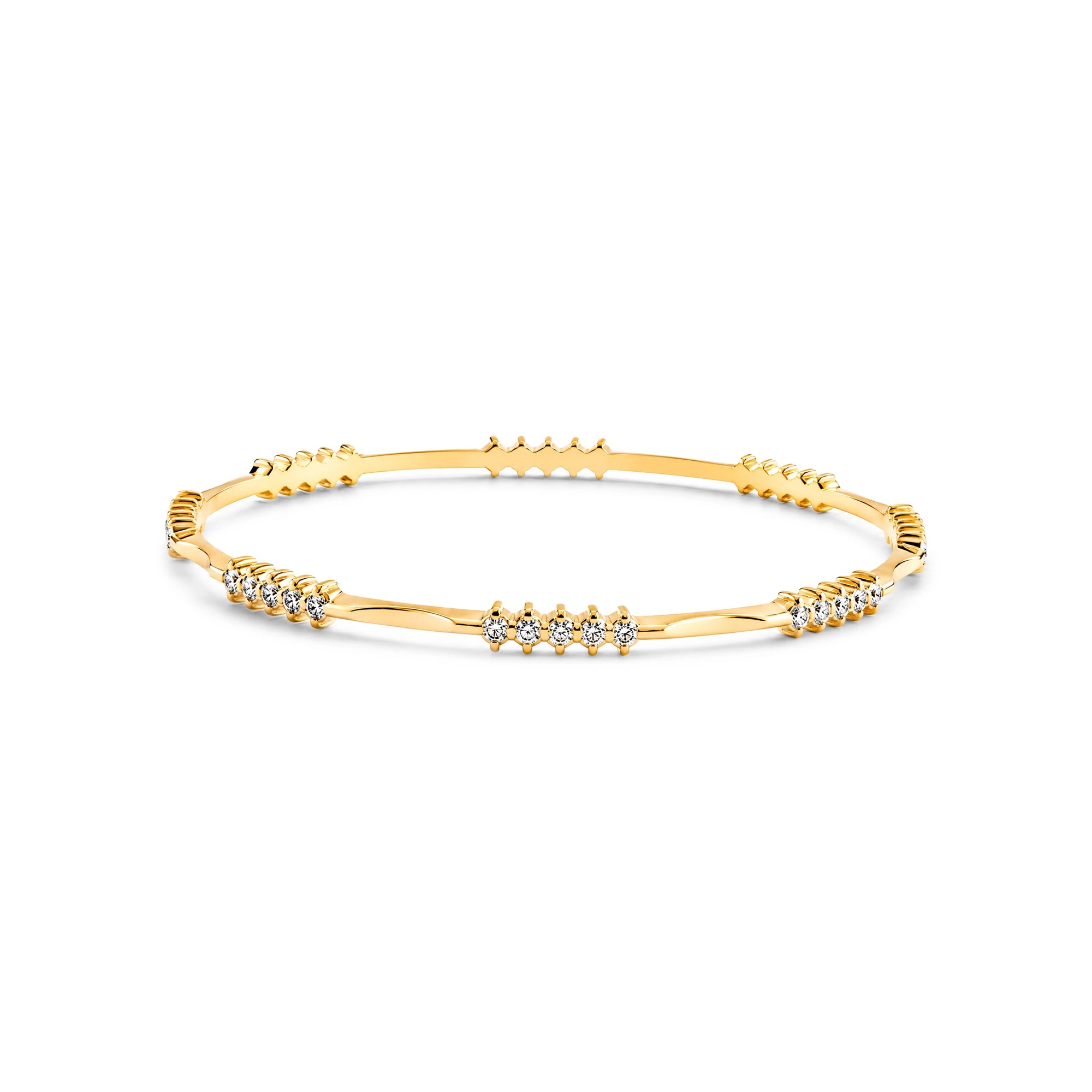 Ridged Twist Diamond & Gold Bangle Pair