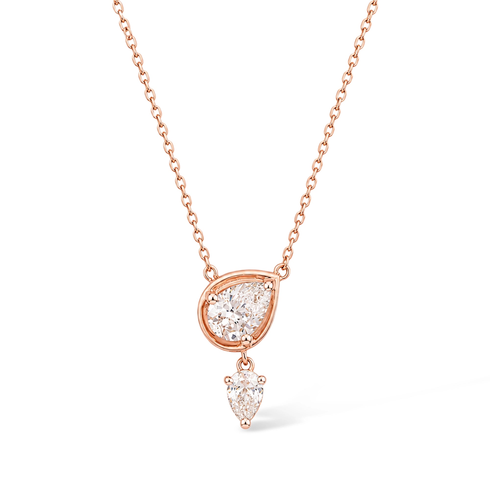 Oval and Pear Cut Double Drop Pendant Necklace