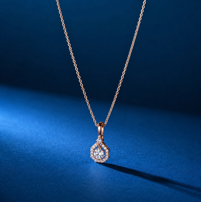 Vintage Teardrop Halo Pendant, Rose Gold