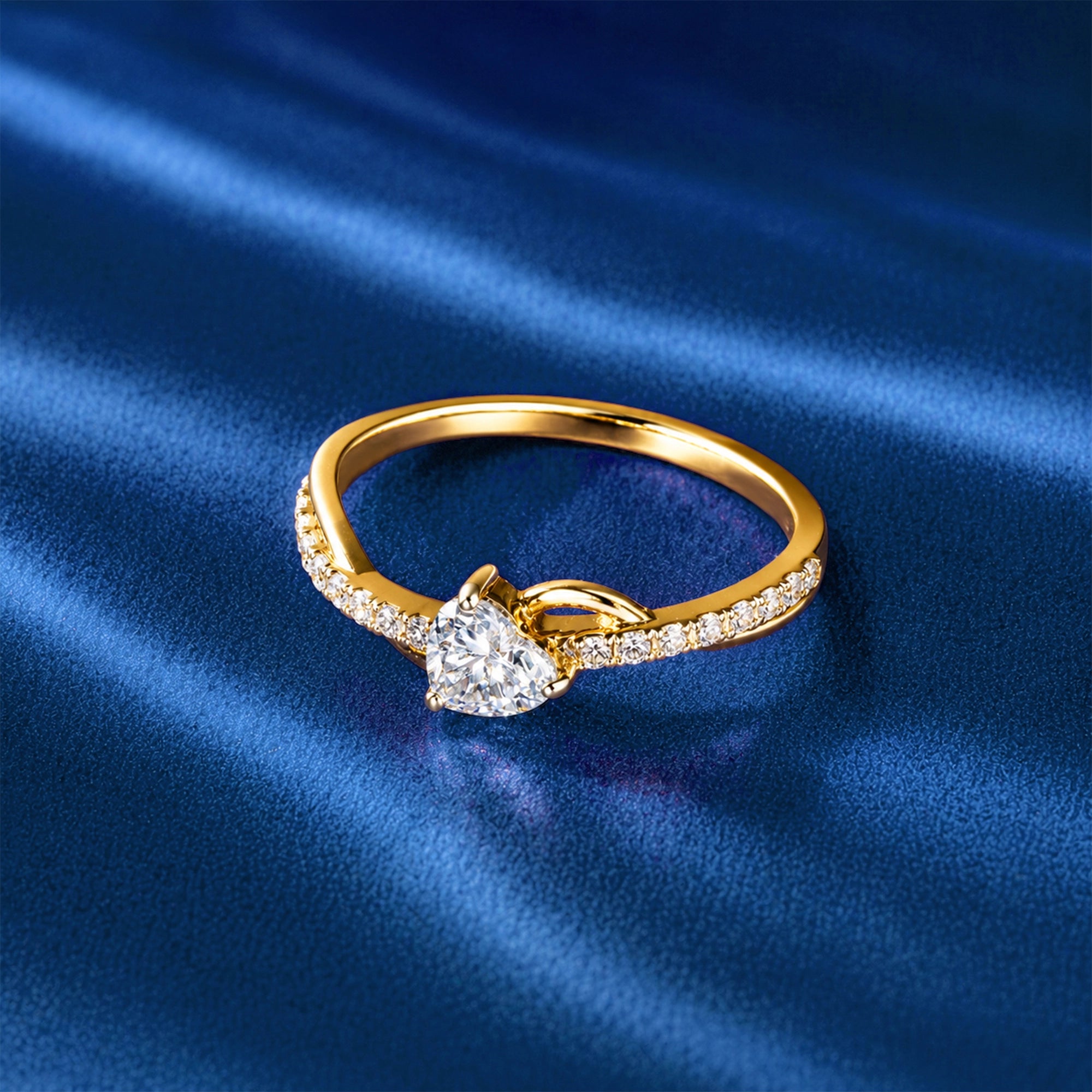 Heart Diamond Crossover Solitaire Ring