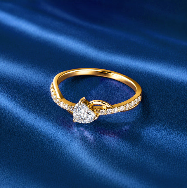 Heart Diamond Crossover Solitaire Ring