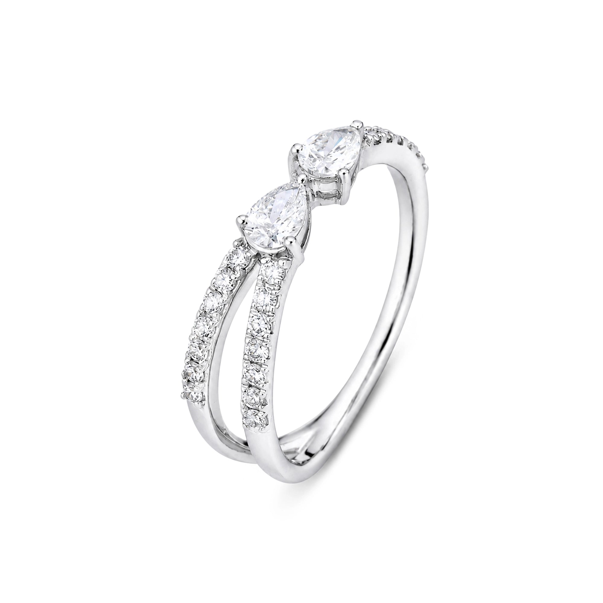 Dual Pear Cut Double Pavé Band Ring