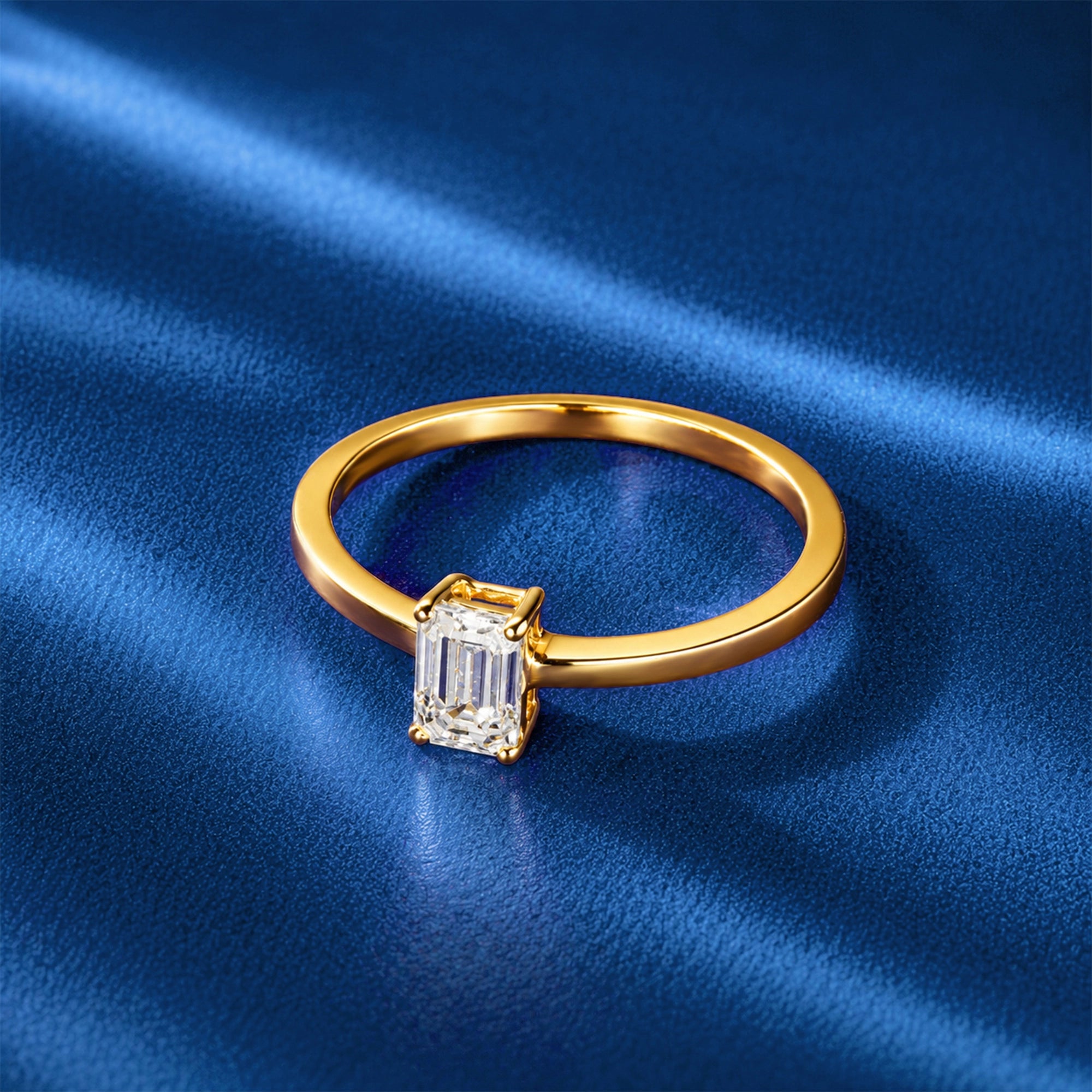 Emerald Cut Solitaire Plain Band Ring