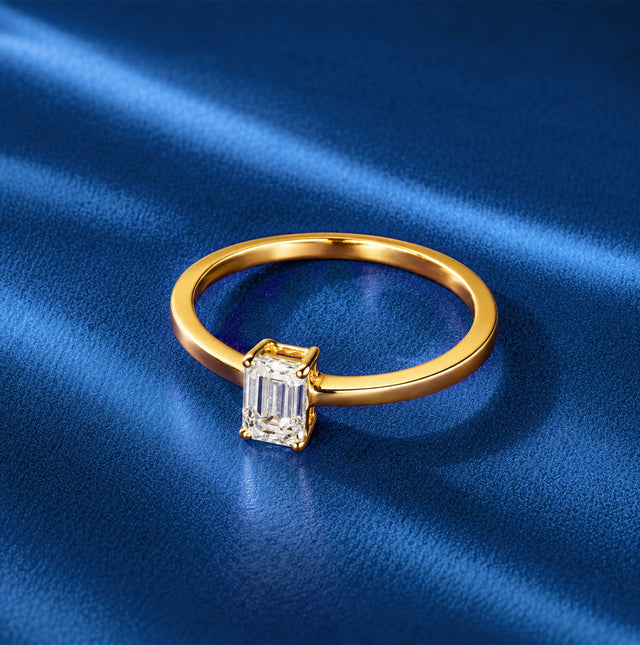 Emerald Cut Solitaire Plain Band Ring