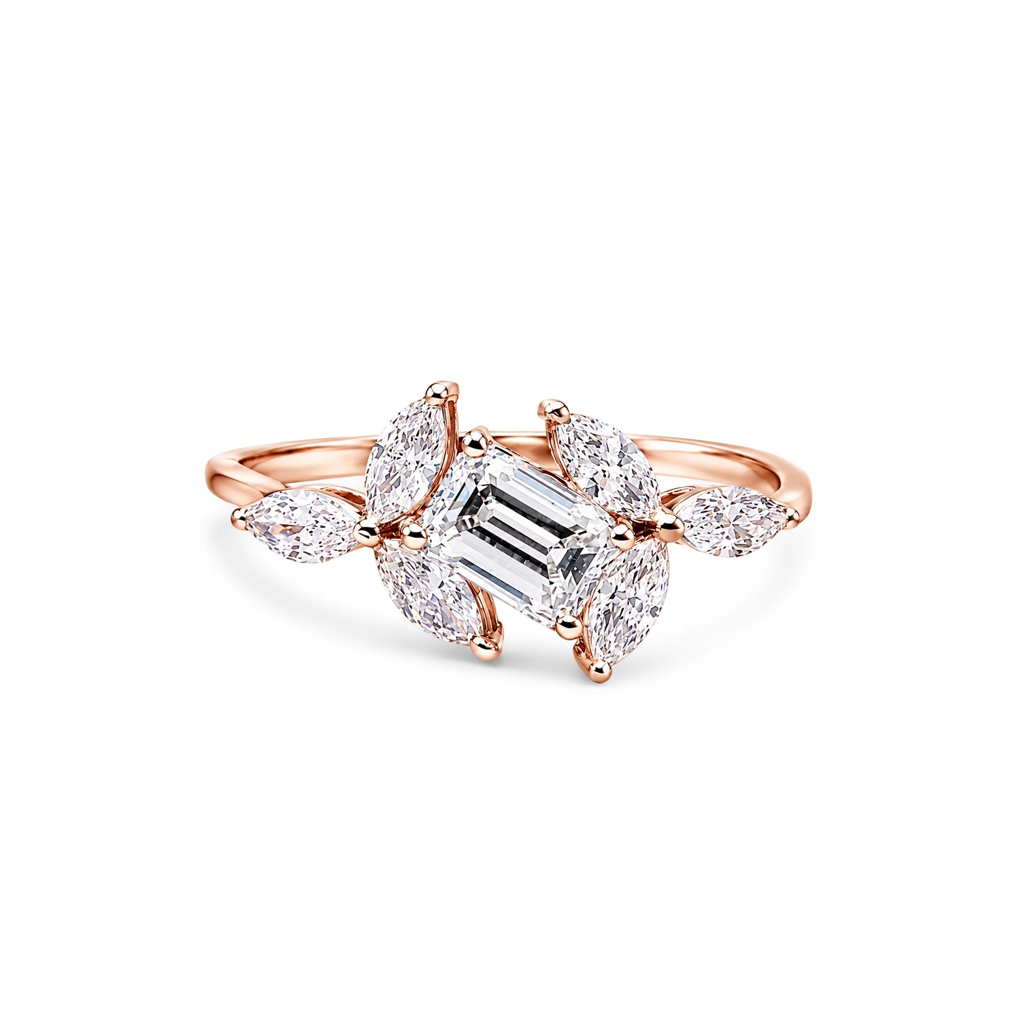 Emerald Cut Marquise Cluster Solitaire Ring