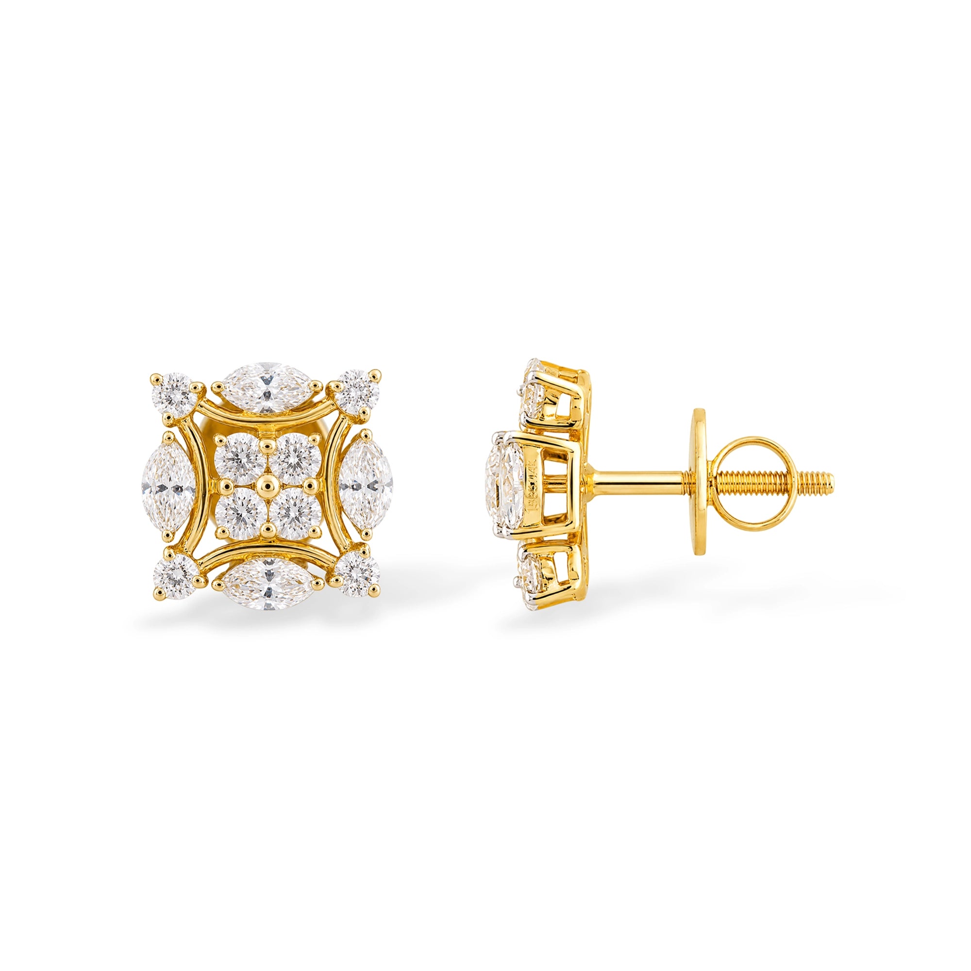 Round and Marquise Cluster Stud Earrings