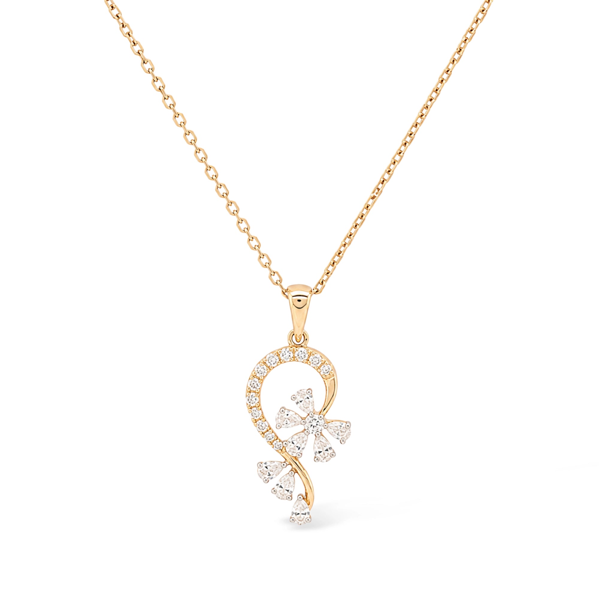 Mixed Cut Floral Loop Pendant Necklace