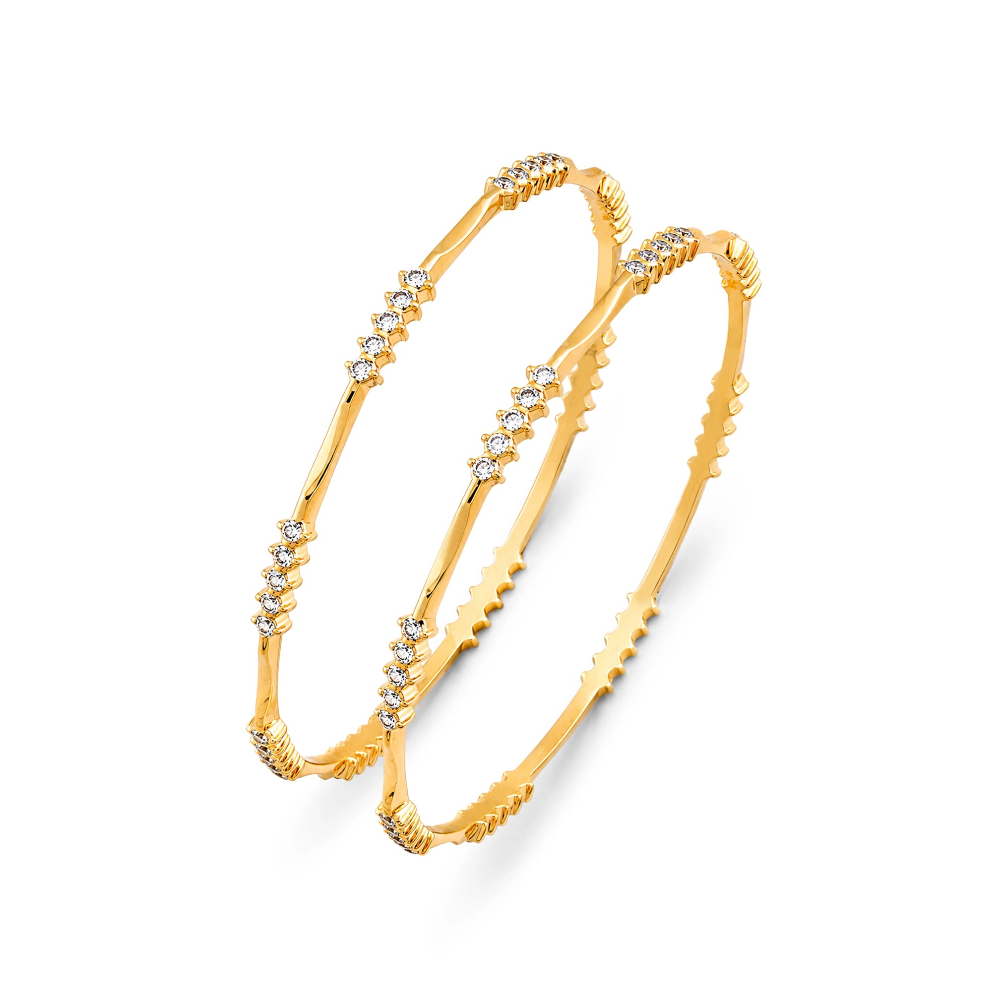 Ridged Twist Diamond & Gold Bangle Pair