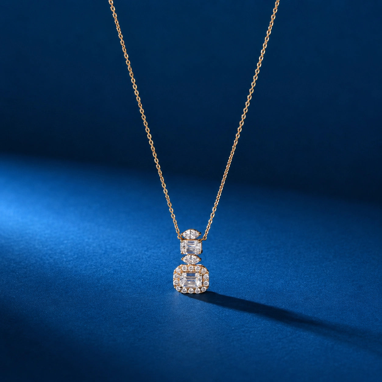 Three Tier Diamond Pendant, Rose Gold