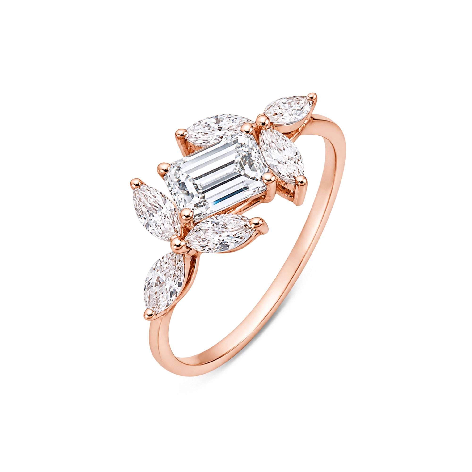 Emerald Cut Marquise Cluster Solitaire Ring