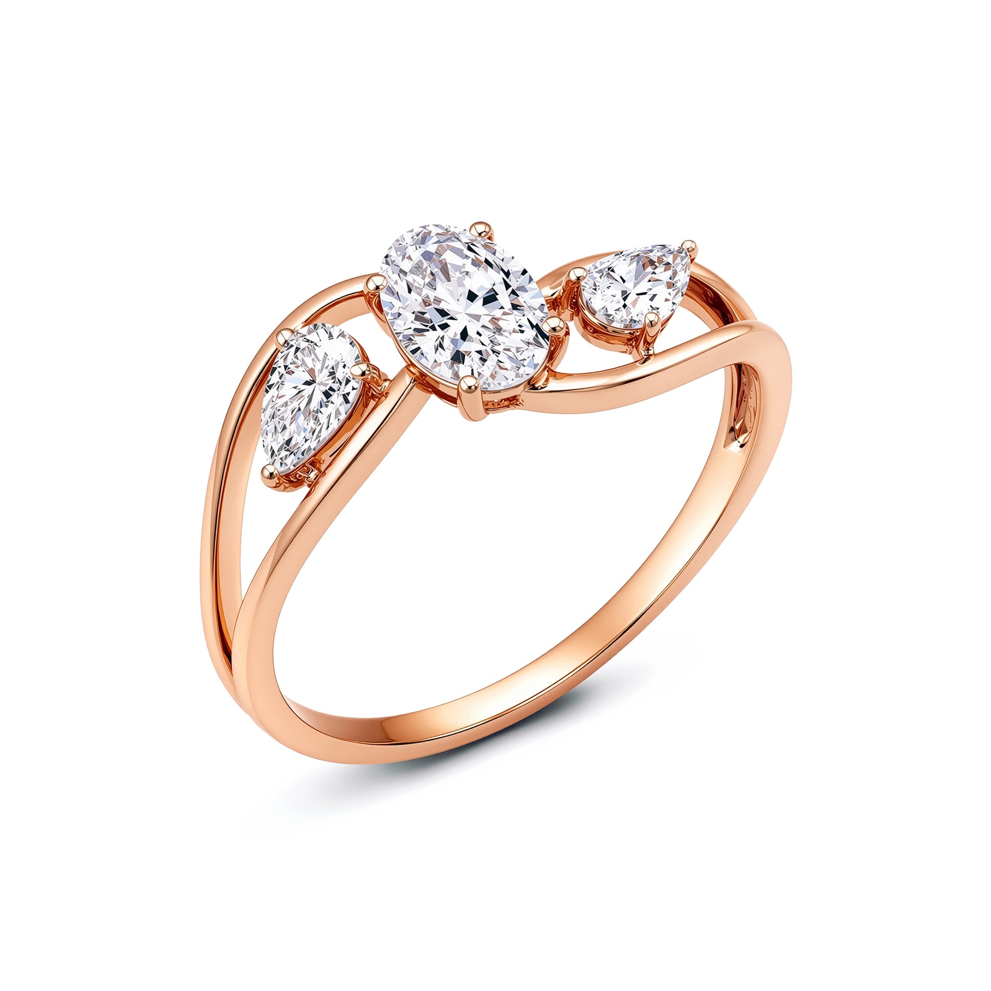 Oval Cut Three-Stone Split Shank Ring